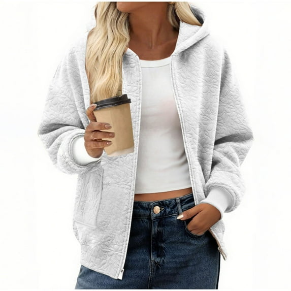 flyskyup Women's Jackets Lightweight Zip Up Hooded Coats Fall Winter Casual Outerwear with Pockets