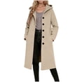 thumbnail image 1 of flyskyup Women's Long Trench Coats Button Down Hooded Trendy Jackets Fall Winter Outwear with Pockets, 1 of 5