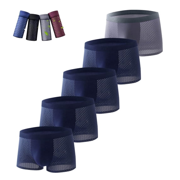 fnnxeal Men 5 Pack Breathable Mesh Boxer Briefs, Elastic Waistband Solid Blue Underwear,Size XL