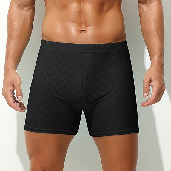 fnnxeal Mens Black Long Leg Jacquard Boxer Briefs, Soft Stretch Underwear with Button Front Fly, Single Pack,Size XL