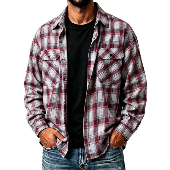Red Cutton fnnxeal Mens Button Down Shirts Mens Button Down Shirts Plaid Long ...