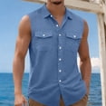 thumbnail image 1 of fnnxeal Mens Navy Sleeveless Button Down Collared Shirt Quick Dry Polyester Casual Top with Chest PocketsSize L, 1 of 7