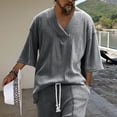 thumbnail image 1 of fnnxeal Mens Oversized Relaxed Fit Cable Knit Shirt Gray Mid Elbow Short Sleeve V Neck Polyester Wrinkle Resistant Casual Everyday Lounge TopSize XL, 1 of 6