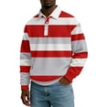 thumbnail image 1 of fnnxeal Mens Polo Shirts, Fall Winter Casual Waffle Long Sleeve Striped Collared Red Polo Shirts for Men Size 3XL, 1 of 5