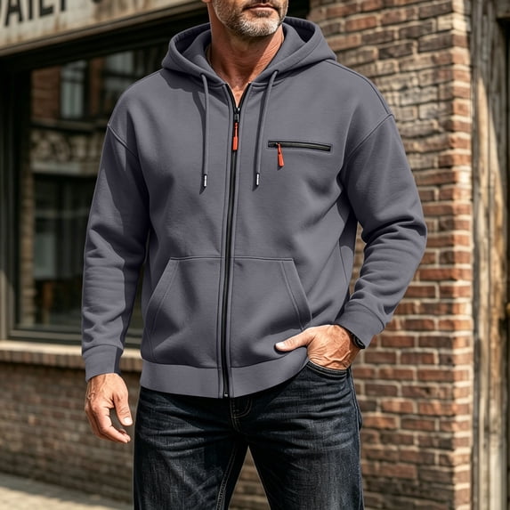 fnnxeal Mens Sweatshirts Fall Long Sleeve Zipper Solid Casual Hoodie Dark Gray Sweatshirts for Men Size 3XL