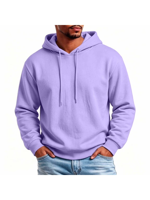 Mens Sweatshirts Hoodie Long Sleeve Solid Casual Fall Drawstring Light Purple Sweatshirts for Men Size 3XL