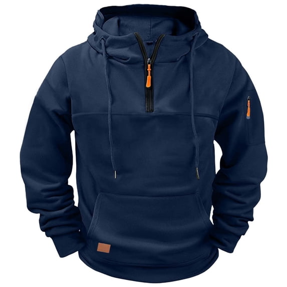fnnxeal Mens Sweatshirts Hoodie Solid Casual Fall Zipper Long Sleeve Navy Sweatshirts for Men Size 2XL