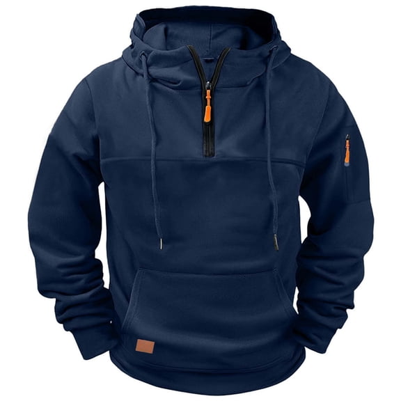 fnnxeal Mens Sweatshirts Hoodie Solid Casual Fall Zipper Long Sleeve Navy Sweatshirts for Men Size 2XL