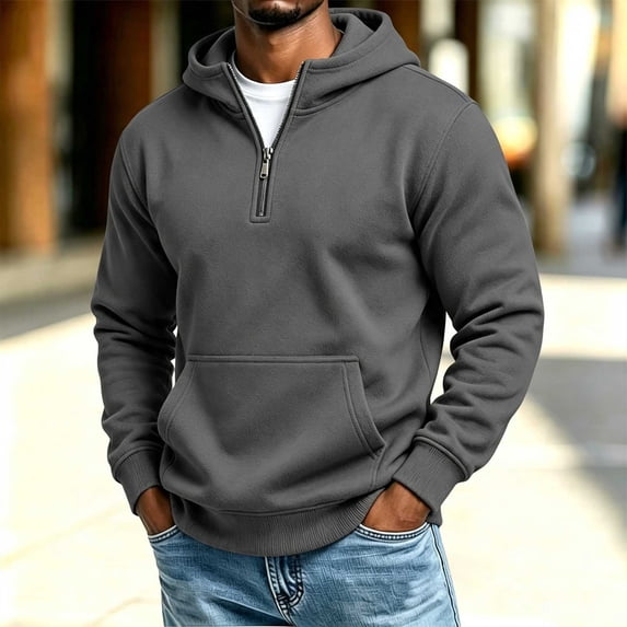 fnnxeal Mens Sweatshirts Long Sleeve Hoodie Fall Solid Casual Zipper Dark Gray Sweatshirts for Men Size M