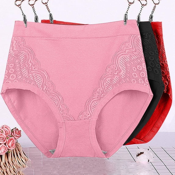 fnnxeal Underwear Cotton for Women Patchwork Lace 3 Pack Plus Size High Waist Leak Proof Womens Briefs Black Size XL