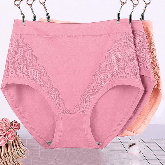 absuyy Plus Size Cotton Underwear for Women 3 Pack Lace High Waist Briefs Seamless Panties XL-6XL Pink
