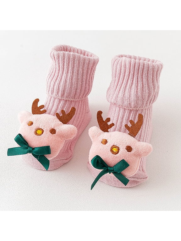 Adorable Kids Girls 3D Plush Deer Applique Ankle Socks Multicolor Soft Knit Novelty for Kids Kids,Size 1 T