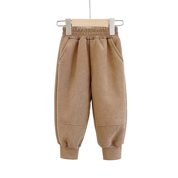 fnnxnal Boys Corduroy Jogger Pants with Side Pockets, Relaxed Fit, Elastic Waist - Khaki,Size 3-4 T