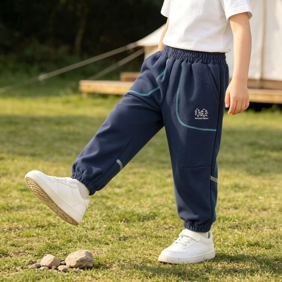 fnnxnal Boys Jogger Pants Reflective Strips Elastic Waist Pull-On Lightweight Tapered Fit Pockets Blue,Size 4-5T