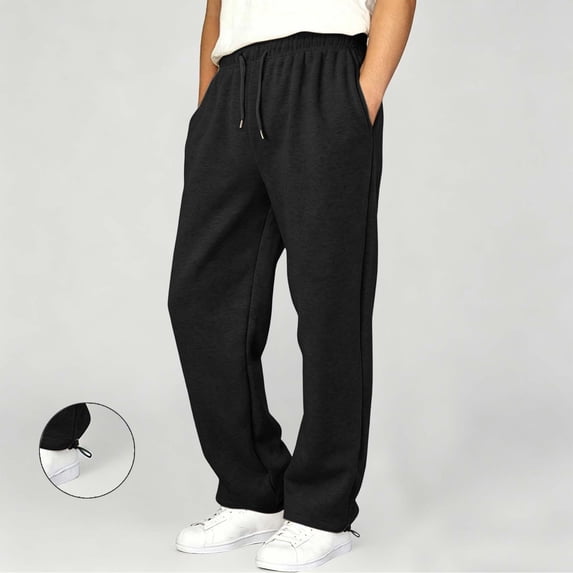 fnnxnal Boys Straight Leg Sweatpants with Pockets, Black, Elastic Drawstring Waist, Kids Athletic Pants for School Sports,Size 5-6 T