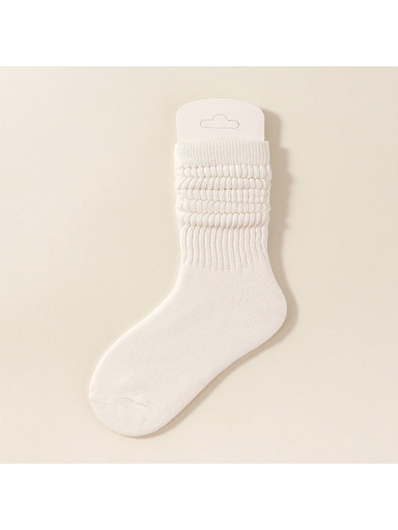 Crew Slouch Scrunch Socks for Girls - Cotton Ribbed Stacked Mid-Calf, White, 1 Pair,Size 2 T