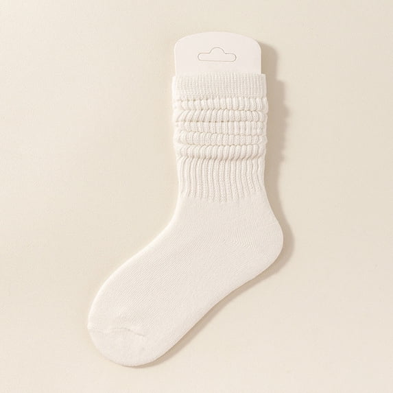 fnnxnal Crew Slouch Scrunch Socks for Girls - Cotton Ribbed Stacked Mid-Calf, White, 1 Pair,Size 6 T