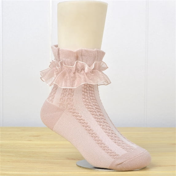fnnxnal Cute Girls Ruffle Ankle Socks with Cable Knit & Cotton, Breathable Soft Stretch, 3-Pack Hot Pink, S-XL,Size L