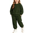 thumbnail image 1 of fnnxnal Girls 2-Piece Sweatsuit Set with Crewneck Top & Jogger Pants, Soft Casual Loungewear for School, Play, Everyday - Green,Size 6 T, 1 of 9