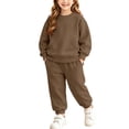 thumbnail image 1 of fnnxnal Girls 2-Piece Tracksuit Set Crewneck Top & Jogger Pants, Soft Casual Loungewear for School Play, Brown,Size 14 T, 1 of 9