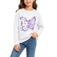 thumbnail image 1 of fnnxnal Girls Cotton Long Sleeve T-Shirt, White Butterfly Floral Print Crew Neck Tee, Kids Girls Casual Top 2-13 Years,Size 9-10 T, 1 of 7