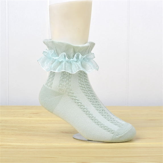 fnnxnal Girls Cotton Ruffle Ankle Socks Cable Knit Breathable Soft Stretch 3 Pairs Green S-XL,Size XL
