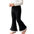 thumbnail image 1 of fnnxnal Girls Flare Pants Ribbed Knit Kids Stretchy High Waist Bell Bottom Lace Trim Black,Size 3 T, 1 of 7
