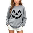 thumbnail image 1 of fnnxnal Girls Hall-oween Sweatshirt, Gray Pumpkin Face Crewneck Top for Kids 2-13 Years,Size 3-4 T, 1 of 8
