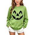 thumbnail image 1 of fnnxnal Girls Hall-oween Sweatshirt, Mint Green Pumpkin Face Crewneck Pullover for Kids 2-13 Years,Size 2-3 T, 1 of 8