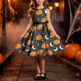 thumbnail image 1 of fnnxnal Girls Hall-oween Trick or Treat Orange Pumpkin Print Sleeveless A-Line Dress with Removable Belt,Size 4 T, 1 of 9