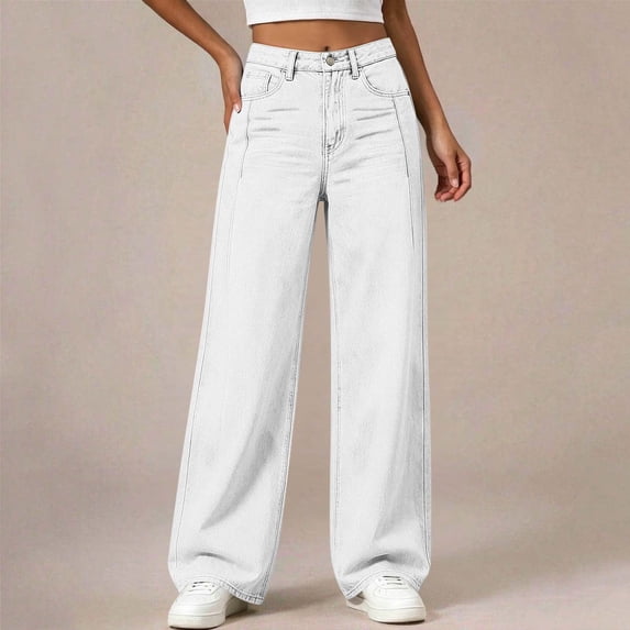 fnnxnal Girls' High-Waisted Baggy Wide-Leg Jeans - White Y2K Vintage Relaxed Loose Fit Casual Pants for School & Play,Size 9-10 T