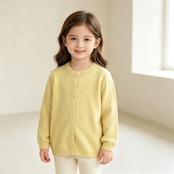 fnnxnal Girls Knit Button‑Up Cardigan Long Sleeve Round Neck Casual Knit Tops Toddler Kids Sweater