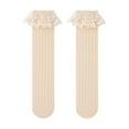 thumbnail image 1 of fnnxnal Girls Lace Ruffle Knee High Socks, Breathable Cotton, Soft Beige, One Size,Size Free Size, 1 of 2