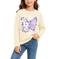 thumbnail image 1 of fnnxnal Girls Long Sleeve Cotton Tee, Beige Butterfly Floral Print Crew Neck T-Shirt, Casual Top for Girls 2-13 Years,Size 2-3 T, 1 of 7