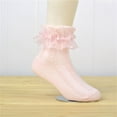 thumbnail image 1 of fnnxnal Girls Ruffle Ankle Dress Socks Cotton Cable Knit Breathable Stretch 3 Pairs Pink S-XL,Size L, 1 of 3