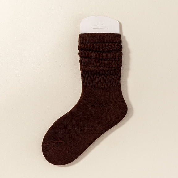 fnnxnal Girls Scrunch Slouch Crew Socks - Cotton Ribbed Stacked Mid-Calf, Coffee, 1 Pair,Size 2 T