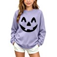 thumbnail image 1 of fnnxnal Hall-oween Sweatshirt for Girls, Purple Pumpkin Face Crewneck Pullover Long Sleeve Top, Kids 2-13 Years Fall Outfit.,Size 9-10 T, 1 of 8