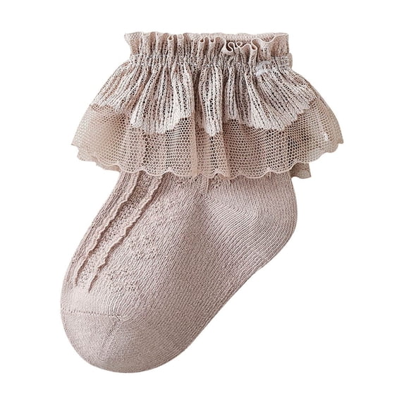 fnnxnal Kids Girl Ruffle Socks - Coffee Lace Ankle Cotton Breathable Frilly Dress Socks for Kids,Size 2XL
