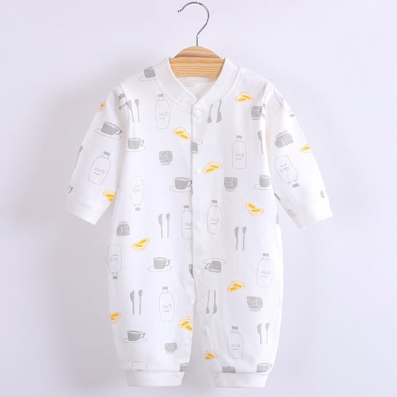 fnnxnal Kids Girls Cotton Long Sleeve Romper Coverall Front Snap Footless White,Size 9 Months