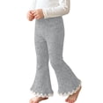 thumbnail image 1 of fnnxnal Kids Girls Flare Pants Ribbed Knit High Waist Stretchy Bell Bottom Lace Trim Gray,Size 8 T, 1 of 7