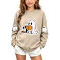 thumbnail image 1 of fnnxnal Kids Girls Hall-oween Ghost Cat Graphic Long Sleeve Crew Neck Pullover Sweatshirt Fall Casual Top Beige,Size 3-4 T, 1 of 8