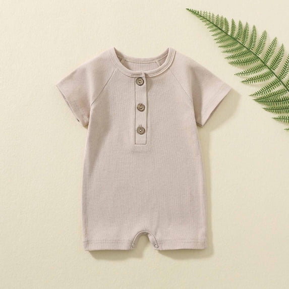 fnnxnal Kids Girls Onesie Romper Bodysuit Short Sleeve Cotton Ribbed Snap Closure Beige,Size 3-6 Months