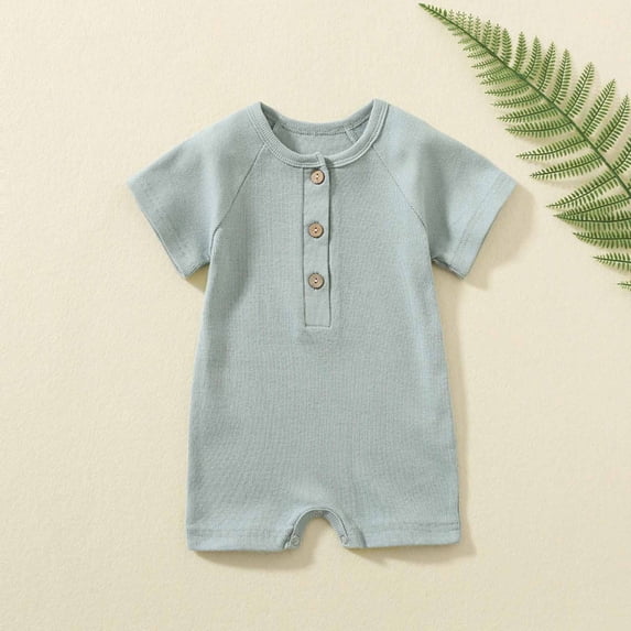 fnnxnal Kids Girls Romper Bodysuit Onesie Short Sleeve Cotton Ribbed Snap Closure Green,Size 18-24 Months
