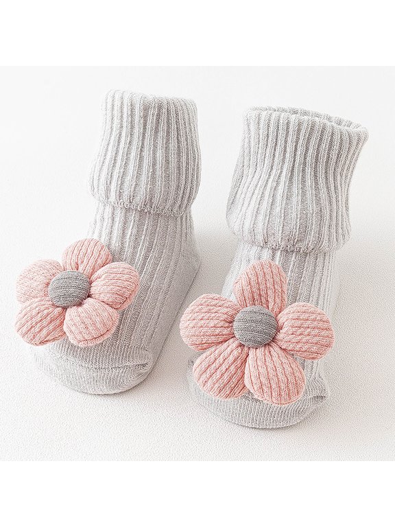 Kids Girls Socks 3D Floral Multicolor Knitted Crew Socks for Newborn Kids Kids S M,Size 0 T