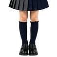 thumbnail image 1 of fnnxnal School Uniform Knee High Socks for Girls, Navy Cotton Ruffle Ribbed Scalloped,Size 5-6T, 1 of 5