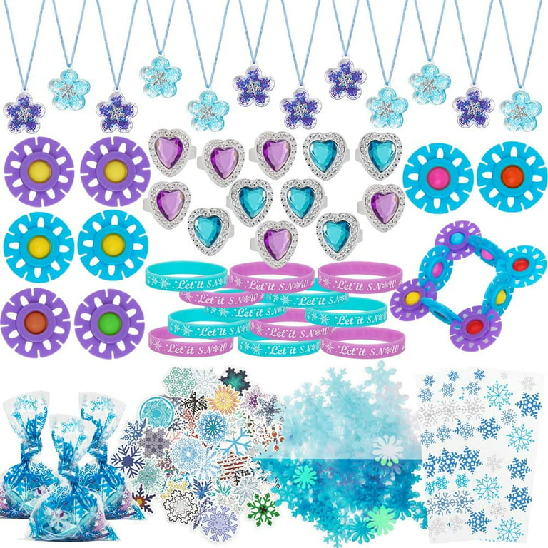 foci cozi, 172PCS Snowflake Frozen Party Favors- Frozen Birthday Party  Supplies, Winter Wonderland Decorations(Includes Snowflake Necklace  Stickers),Blue 