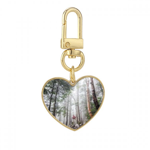 fog ry science nature scenery gold heart keychain metal keyring holder