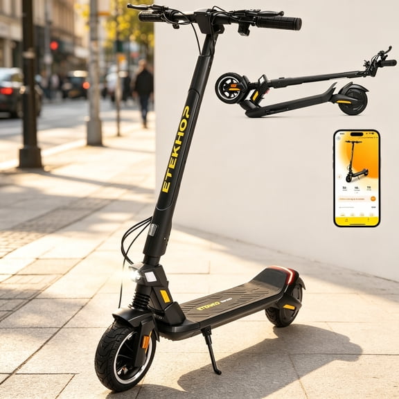 The foldable scooter is suitable for teenagers or adults. It features a 450W motor, a maximum speed of 25 MPH, three riding modes, 9-inch wide tires for all-terrain adaptability