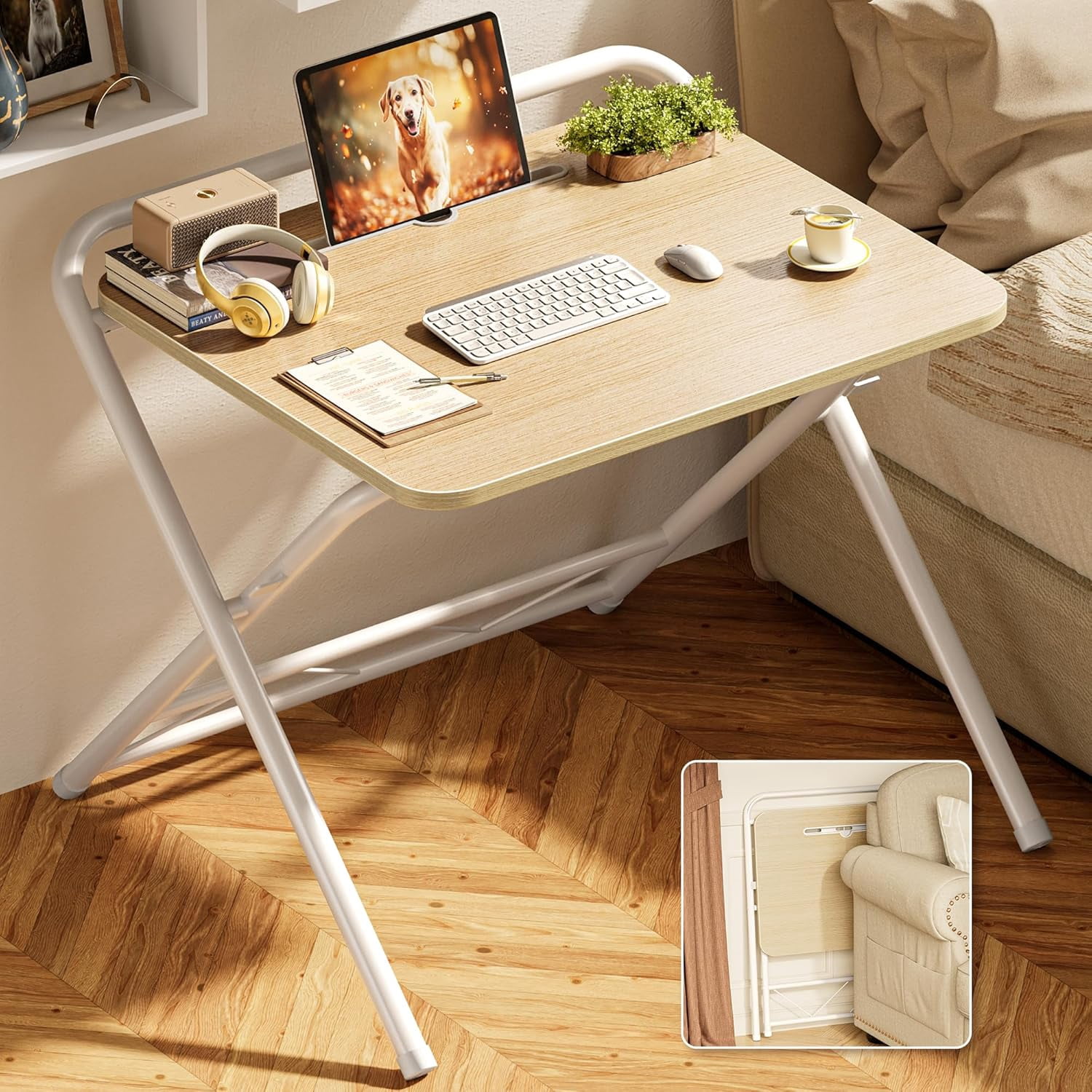 **folding desk with 3-level adjustable height and tablet slot, 24 inch ...