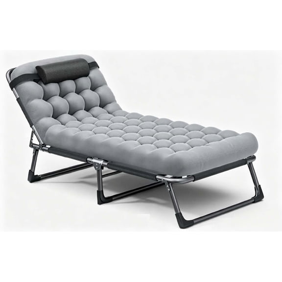 folding lounge chair adjustable padded camping cot with removable pillow gray single pack